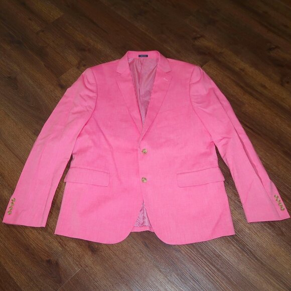Mens Stafford Pink Classic Fit Cotton Tailored Suit Blazer Jacket Lined size 44R